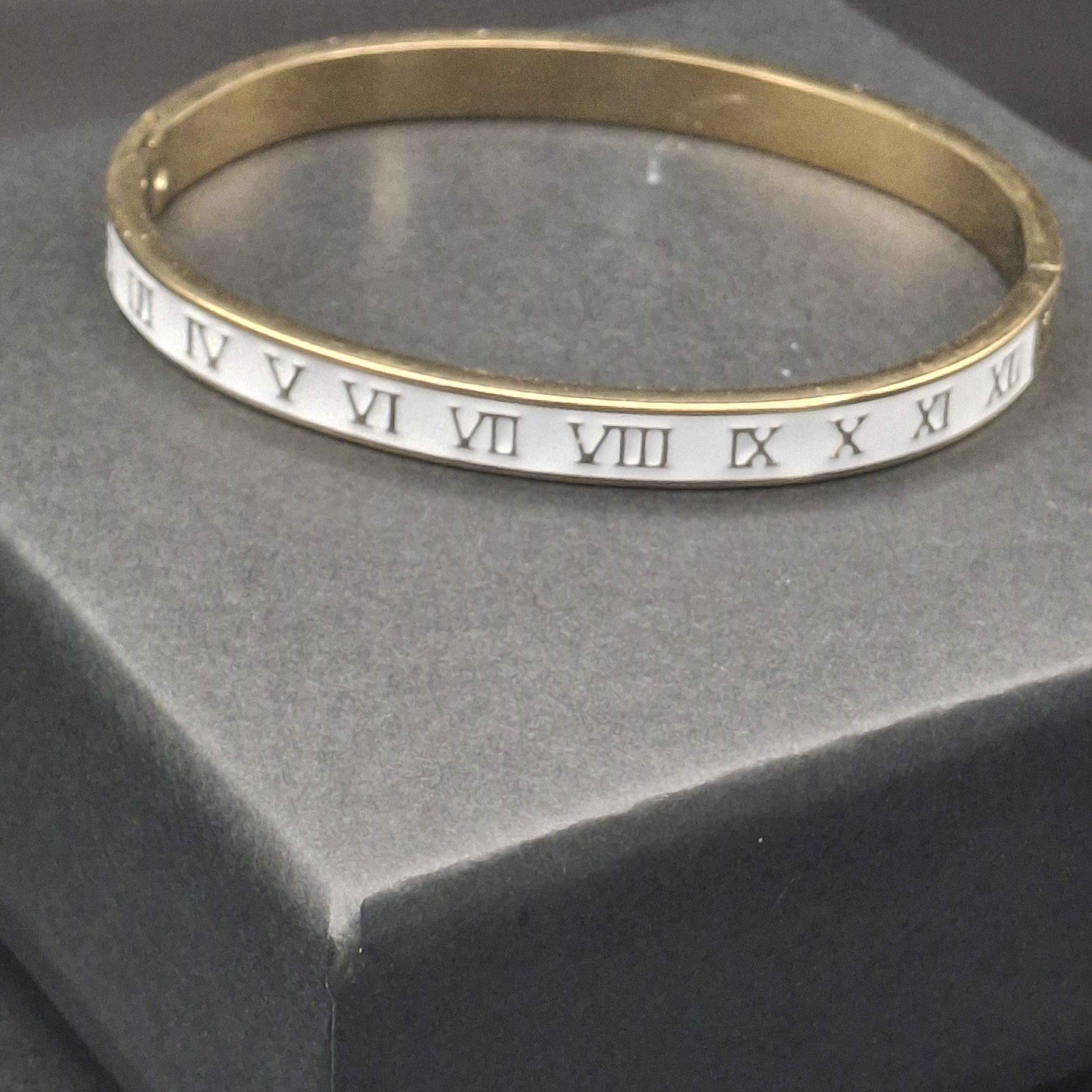 Gold And White Roman Numeral Bangle Bracelet